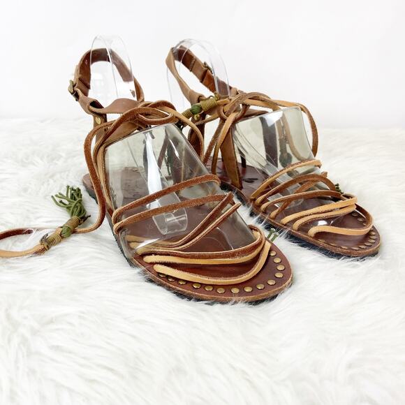 Free People 37 6.5 Womens Brown Leather Willow Gladiator Safari Lace-up Sandals - Picture 1 of 8